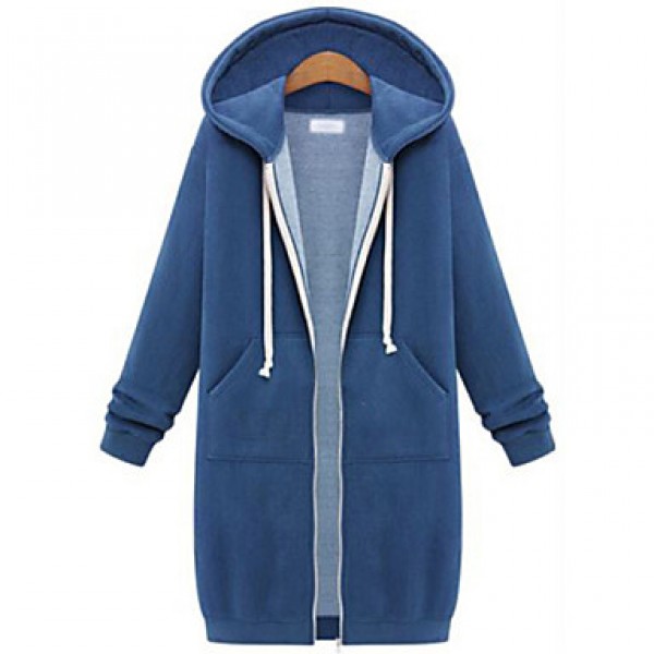 Women's Letter / Solid Blue / Black / Gray Hoodies , Vintage / Casual Hooded Long Sleeve