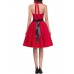 Women's Going out Vintage A Line Dress,Polka Dot Halter Knee-length Sleeveless Red Polyester Summer