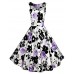 Women's Going out Vintage Skater Dress,Floral Round Neck Midi Sleeveless Purple Polyester All Seasons Mid Rise Micro-elastic Medium