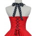 Women's Red/Black Vintage Polka Dots Midi Swing Dress, Full Circle Halter