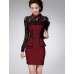 Women's Patchwork Red / Gray Lace Hin Thin Slim Temperament Dress , Work / Plus Sizes Shirt Collar Long Sleeve