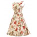 Women's Cream Floral Dress , Vintage Sleeveless 50s Rockabilly Swing Short Cocktail Dress