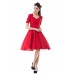 Women's Work A Line Dress,Solid Square Neck Knee-length Short Sleeve Red / Black Wool / Cotton All Seasons