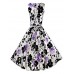 Women's Going out Vintage Skater Dress,Floral Round Neck Midi Sleeveless Purple Polyester All Seasons Mid Rise Micro-elastic Medium