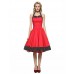 Women's Red/Black Vintage Polka Dots Midi Swing Dress, Full Circle Halter