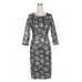 Women's Party/Cocktail Plus Size Dress,Floral Round Neck Knee-length ? Length Sleeve Black Cotton / Polyester All Seasons