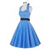 Women's Going out Vintage A Line Dress,Polka Dot Halter Knee-length Sleeveless Blue / Black Polyester Summer