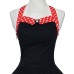 Women's Red/Black Vintage Polka Dots Midi Swing Dress, Full Circle Halter