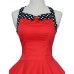 Women's Red/Black Vintage Polka Dots Midi Swing Dress, Full Circle Halter