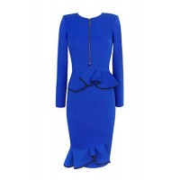 Women's Fashion Retro Bodycon O Neck Long Sleeve Pattern Color Dress