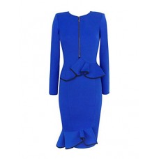 Women's Fashion Retro Bodycon O Neck Long Sleeve Pattern Color Dress