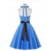 Women's Going out Vintage A Line Dress,Polka Dot Halter Knee-length Sleeveless Blue / Black Polyester Summer