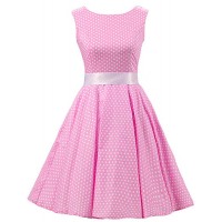 Women's Pink White Mini Polka Dot Dress , Vintage Sleeveless 50s Rockabilly Swing Short Cocktail Dress