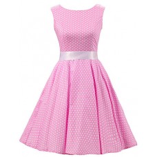 Women's Pink White Mini Polka Dot Dress , Vintage Sleeveless 50s Rockabilly Swing Short Cocktail Dress