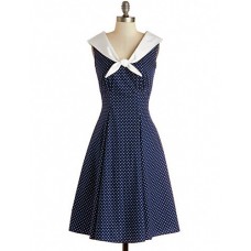 Women's Party/Cocktail Vintage A Line / Skater Dress,Polka Dot V Neck Knee-length Sleeveless Blue Cotton / Polyester Fall High Rise