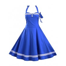 Women's Casual/Daily Sexy Dress,Solid Halter Knee-length Blue / Red / Black Cotton Summer