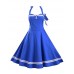 Women's Casual/Daily Sexy Dress,Solid Halter Knee-length Blue / Red / Black Cotton Summer