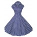 Women's White/Black/Blue 50s Vintage Polka Dots Swing Midi Dress