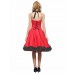 Women's Red/Black Vintage Polka Dots Midi Swing Dress, Full Circle Halter