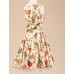 Women's Halter 50s Vintage Flower Print Rockabilly Sleeveless Dress(Not Include Petticoat)